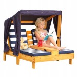 Sezlong Navy din lemn de plaje cu doua locuri pentru copii cu suport de pahare - Double Chaise Lounge Navy Kidkraft 